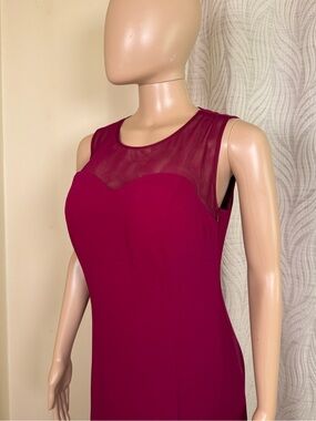 Sleeveless Sheath Dress with Mesh Yoke in Berry